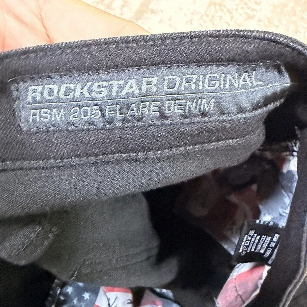 Rockstar Original Jeans Mens 32x36‎ Black Flare Super Stack Cargo Punk Grunge